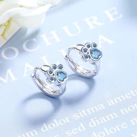 Simple Blue Crystal Diamond Puppy Footprint Earrings main image 2