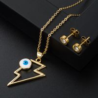 Simple Copper Gold-plated Hollow Lightning Devil's Eye Pendant Necklace main image 4