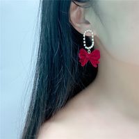Red Velvet Bow Earrings  New Autumn And Winter Earrings main image 3