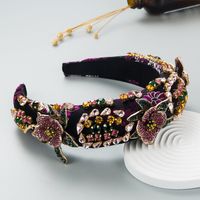 European And American Style Embroidery Rhinestone Flower Headband sku image 3