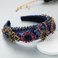 Baroque Palace Style Sequins Color Rhinestones Sponge Wide Brim Headband sku image 2