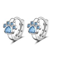 Simple Blue Crystal Diamond Puppy Footprint Earrings sku image 1