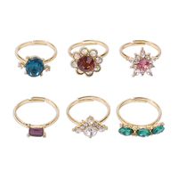 Personalized Alloy Color Diamond Hollow Ring Set sku image 1