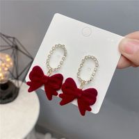 Boucles D&#39;oreilles Noeud En Velours Rouge  Nouvelles Boucles D&#39;oreilles Automne Et Hiver sku image 1