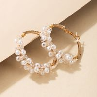 Fashion Pearl Beaded Round Ring Earring Beads Alloy Geometric Earrings sku image 4
