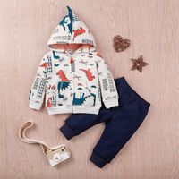 2021 Children's Clothing Cartoon Zipper Coat Dinosaur Print Coat Pants Two-piece Suit main image 2