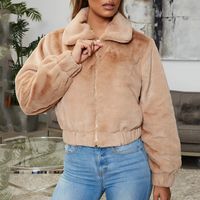 Winter Hot-selling Sexy Blouse Solid Color Fashion Casual Lapel Imitation Cashmere Long-sleeved Zipper Jacket main image 4