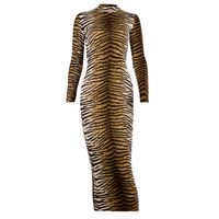 High Neck Leopard Long-sleeved Printed Dress Long Skirt Dress main image 6