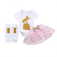 Baby Triangle Romper Net Yarn Skirt Suit Summer Short-sleeved Cute Rabbit Print sku image 1