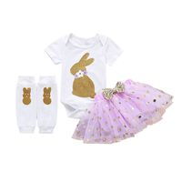 Baby Triangle Romper Net Yarn Skirt Suit Summer Short-sleeved Cute Rabbit Print sku image 5