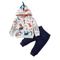 2021 Children's Clothing Cartoon Zipper Coat Dinosaur Print Coat Pants Two-piece Suit sku image 1