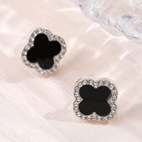 Black Four-leaf Clover Fashion Crystal Women's Earrings main image 3