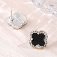 Black Four-leaf Clover Fashion Crystal Women's Earrings main image 5