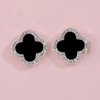 Black Four-leaf Clover Fashion Crystal Women's Earrings sku image 1