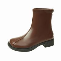 Kurze Stiefel Damen Stiefel Mit Niedrigem Absatz Und Dickem Absatz Mit Eckiger Zehennähte sku image 14