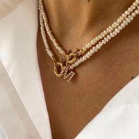 Bijoux En Gros Mode Lettre Perle D'Imitation Perle D'eau Douce Le Cuivre Collier main image 1