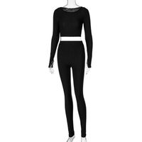 New Solid Color Round Neck High Waist Hip-lifting Yoga Sports Suit Women sku image 1