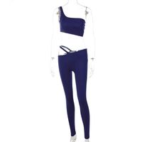 One-shoulder Wrapped Chest Trousers Two-piece Sports Yoga Suit Women sku image 1