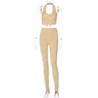 New Solid Color Hanging Neck U-neck Halter Vest Yoga Fitness Pants Suit Trend sku image 1