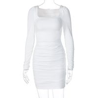 Fashion Slim Long-sleeved Pleated Solid Color Dress Wholesale sku image 2