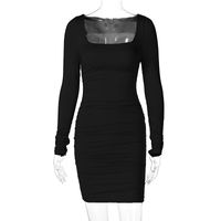 Fashion Slim Long-sleeved Pleated Solid Color Dress Wholesale sku image 4