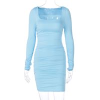 Fashion Slim Long-sleeved Pleated Solid Color Dress Wholesale sku image 7