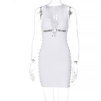 New Autumn Fashion Solid Color V-neck Slim Letter Printing Sleeveless Stitching Dress Wholesale sku image 7