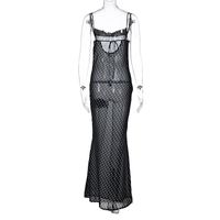 Sexy Suspender Dress New Style Mesh See-through Back Lace-up Long Dress Wholesale sku image 1