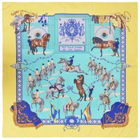 New Style 130cm Women's Palace Training Horse Farm Printing Twill Imitation Silk Square Scarf sku image 1