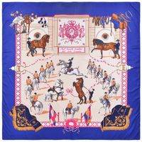 New Style 130cm Women's Palace Training Horse Farm Printing Twill Imitation Silk Square Scarf sku image 2