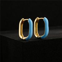 Fashion Atmosphere Color Dripping Square Copper Plated Golden Earrings main image 4