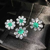 Jewelry Imitation Natural Blue Topaz Necklace Diamond Earrings Ring Pendant main image 6