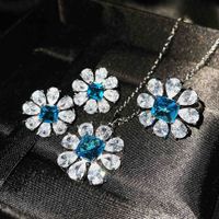 Jewelry Imitation Natural Blue Topaz Necklace Diamond Earrings Ring Pendant main image 5