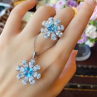 Jewelry Imitation Natural Blue Topaz Necklace Diamond Earrings Ring Pendant main image 4