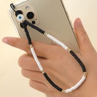 Black White Color Matching Soft Ceramic Handmade Beaded Mobile Phone Chain main image 1