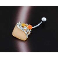 Piercing Jewelry Korean Flower Dripping Oil Diamond Square Belly Button Ring main image 3