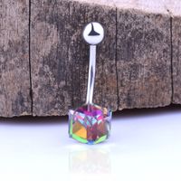 European And American Piercing Jewelry Large Square Zircon Navel Ring Navel Button main image 6