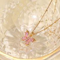 New 18k Gold-plated Stainless Steel Pink Zircon Butterfly Shape Pendant Necklace main image 3