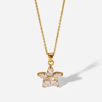 Exquisite Necklace 18k Gold Titanium Steel White Zircon Five Petal Flower Pendant Necklace main image 6