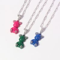 European And American Simple Thick Chain Bear Pendant Single Layer Necklace Wholesale main image 5