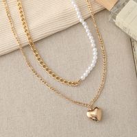 Creative Heart-shape Necklace Personality Double-layer Alloy Necklace main image 4