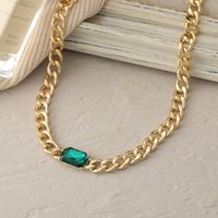 European And American Stitching Chain Clavicle Chain Necklace Cuban Chain Green Diamond Alloy Necklace main image 1