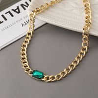 European And American Stitching Chain Clavicle Chain Necklace Cuban Chain Green Diamond Alloy Necklace main image 3
