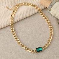 European And American Stitching Chain Clavicle Chain Necklace Cuban Chain Green Diamond Alloy Necklace main image 4