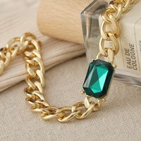 European And American Stitching Chain Clavicle Chain Necklace Cuban Chain Green Diamond Alloy Necklace main image 5