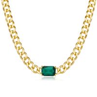 European And American Stitching Chain Clavicle Chain Necklace Cuban Chain Green Diamond Alloy Necklace main image 6