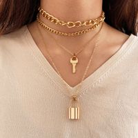 Personality Trend Thick Chain Creative Key Lock Pendant Four-layer Necklace main image 1