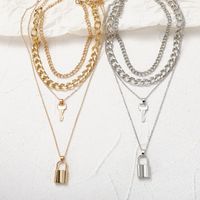 Personality Trend Thick Chain Creative Key Lock Pendant Four-layer Necklace main image 5