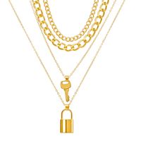 Personality Trend Thick Chain Creative Key Lock Pendant Four-layer Necklace main image 6