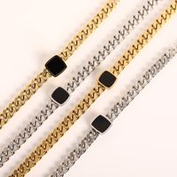 European And American Hip-hop Thick Chain Cuban Chain Black Square Stainless Steel Necklace main image 1